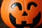 Closeup Halloween pumpkin head jack  on wooden background - interior party festival