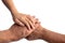 Closeup Hand of children Adults and seniors isolate on white background