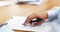 Closeup, hand and pen for contract in office for legal agreement, compliance or paperwork. Male person, lawyer and