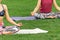 Closeup for hand young woman practicing yoga(yoga lotus meditation).