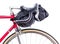 Closeup handlebar bag road bike. Luggage and travel