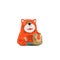 Closeup handmade pottery funny red kitten with a pillow