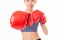 Closeup hands asian woman in sportswear exercise with boxing sport isolated white background.