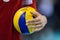 Closeup of hands and ball during the Hellenic Volleyball League