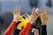 Closeup of hands and ball during the Volleyball game