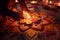 Closeup of hands creating intricate rangoli