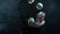Closeup of hands in suit juggling white balls. Success and management