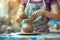 Closeup of hands throwing pottery on the potter\\\'s wheel - AI Generated