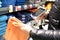 Closeup of the hands of women scanning the barcode of goods in a supermarket