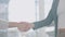 Closeup, handshake and office for agreement, welcome and respect with kindness, hiring or recruitment. Business people