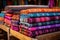 closeup of handwoven textiles on sale in a floating market