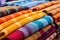 closeup of handwoven textiles on sale in a floating market