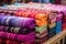 closeup of handwoven textiles on sale in a floating market