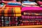 closeup of handwoven textiles on sale in a floating market