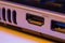 Closeup of HDMI cable port in a laptop