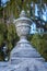 Closeup of headstone ornament at an old delapidated looking graveyard on a gray gloomy day in Upstate New York