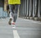Closeup on healthy woman jogging on Pont de Bir-Hakeim bridge