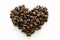 Closeup heart made of coffee beans, love coffee, coffee beloved