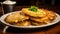 A closeup of a hearty plate of potato pancakes