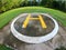 Closeup of helipad for landing helicopters on asphalt ground