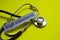 Closeup high colesterol with stethoscope concept inspiration on yellow background