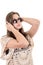 Closeup hispanic woman portrait wearing sunglasses