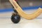 Closeup hockey stick and ball