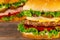 Closeup of home made burgers wooden background
