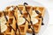 Closeup homemade belgian waffles with banana