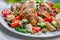 Closeup of homemade caesar salad with fresh vegetables