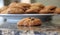 Closeup of homemade chocolate chip cookie on a countertop