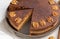 Closeup homemade Walnut Cake with Chocolate Icing