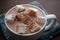 Closeup of Hot Cocoa with Homemade Marshmallows in White Mug