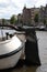 Closeup of house boat on the Amstel in Amsterdam