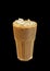 Closeup Iced Coffee on Black Background, Clipping Path