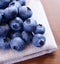 Closeup Image of Blueberries on the Fabric Serviette