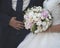 CloseUp image of bridal fashion dress and groom suit.