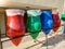 Closeup image of colorful garbage containers for sorting litter. It is very important for our planet and ecology to sort