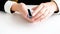 Closeup image of female hands holding stack of bank credit cards