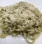 Closeup image of linguine pasta with pesto