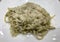 Closeup image of linguine pasta with pesto