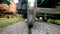 Closeup image of polished metal surface of cargo train wagon on railway