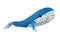 Closeup image of soft toy whale pillow with ornament isolated