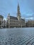 Closeup on the impressive Town hall at historical Grand place , Brussels , Belgium