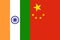 Closeup of the India and China vertical  National flags in the background