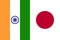Closeup of the India and Japan vertical  National flags in the background