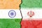 Closeup of  India versus Iran  vertical  National flags in the background