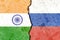 Closeup of  India versus Russia  vertical  National flags in the background