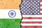 Closeup of India versus the United States of America  vertical  National flags in the background