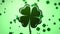 Closeup Irish shamrock with flying small green shamrock in night sky